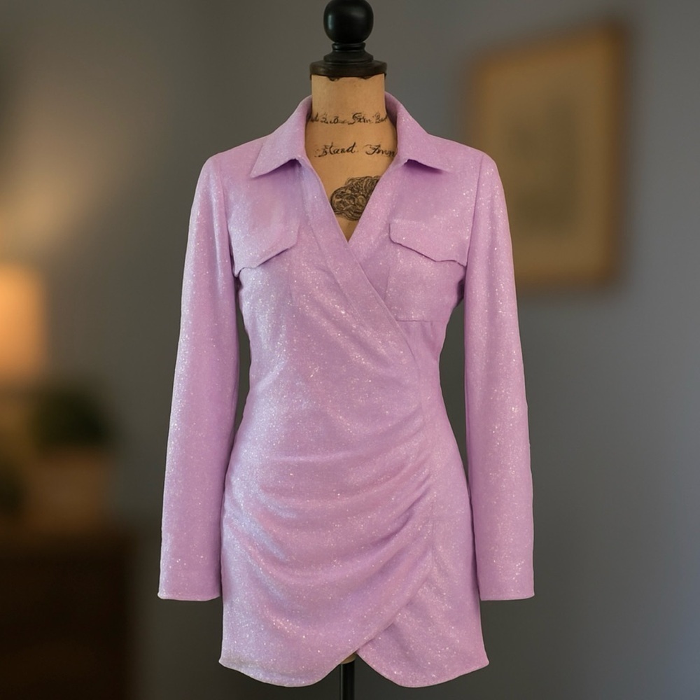Les Lis Purple Lavender Iridescent Sequin Mini Dress - Picture 1 of 13